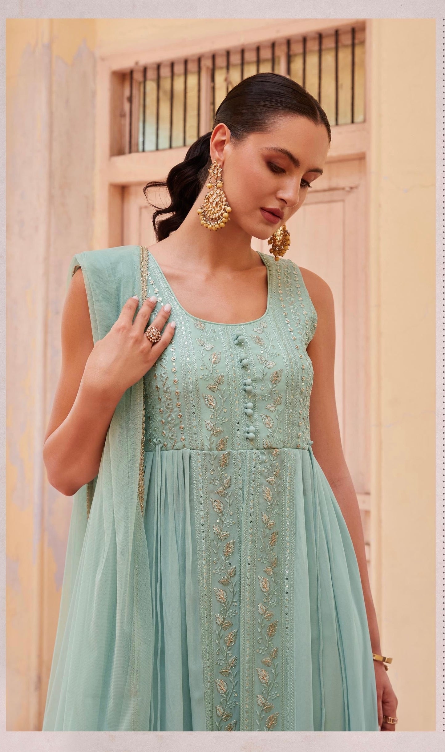 Women’s Full-Flared Long Gown with Front Slit – Fusion Ethnic Wear Free Size