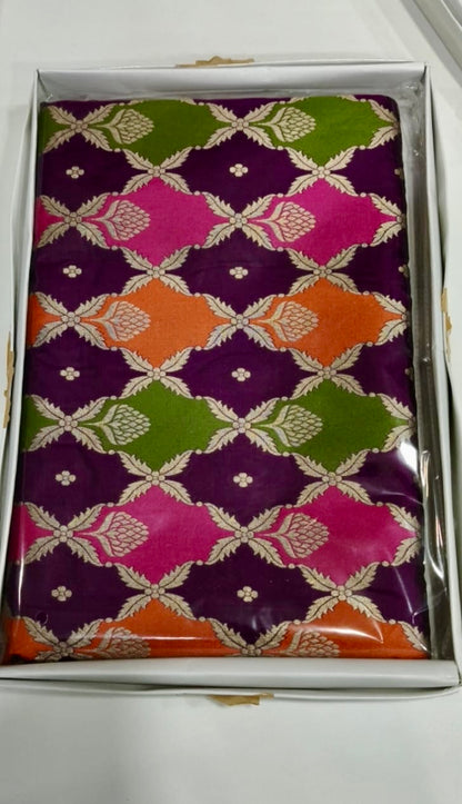 Banarasi Rangkaat Katan Silk Saree with Multicolor Zari Weaving – Silk Mark Certified Handloom