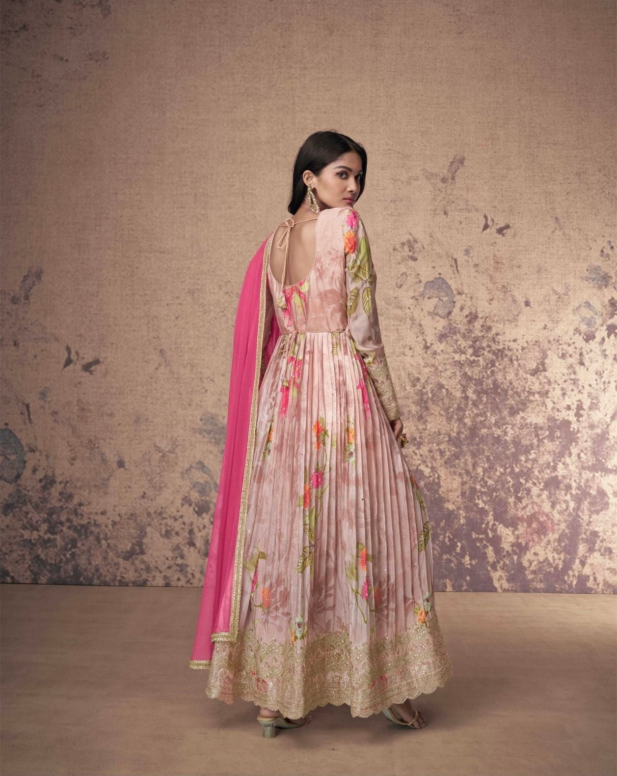 Real Georgette Embroidered Free Size Kurta Set with Net Dupatta – 4-Piece Festive Collection for Women