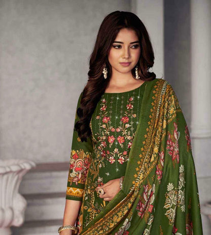 Soft Cotton Embroidered Suit Set with Swarovski Work and Mal Mal Dupatta for Women