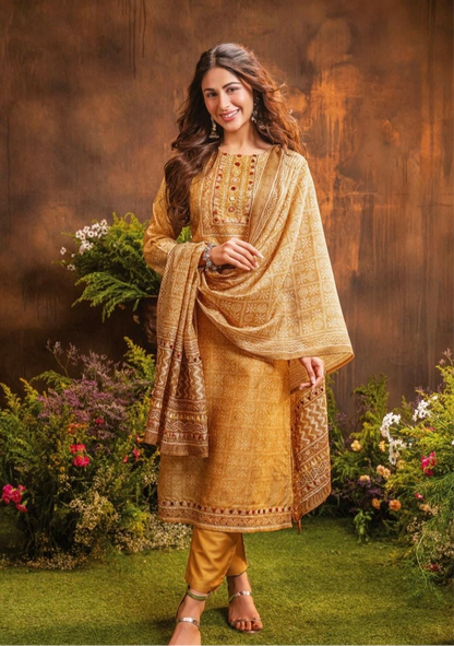 Chanderi Silk Kurti Pant Dupatta Set with Heavy Knot Work for Women – M to XXL