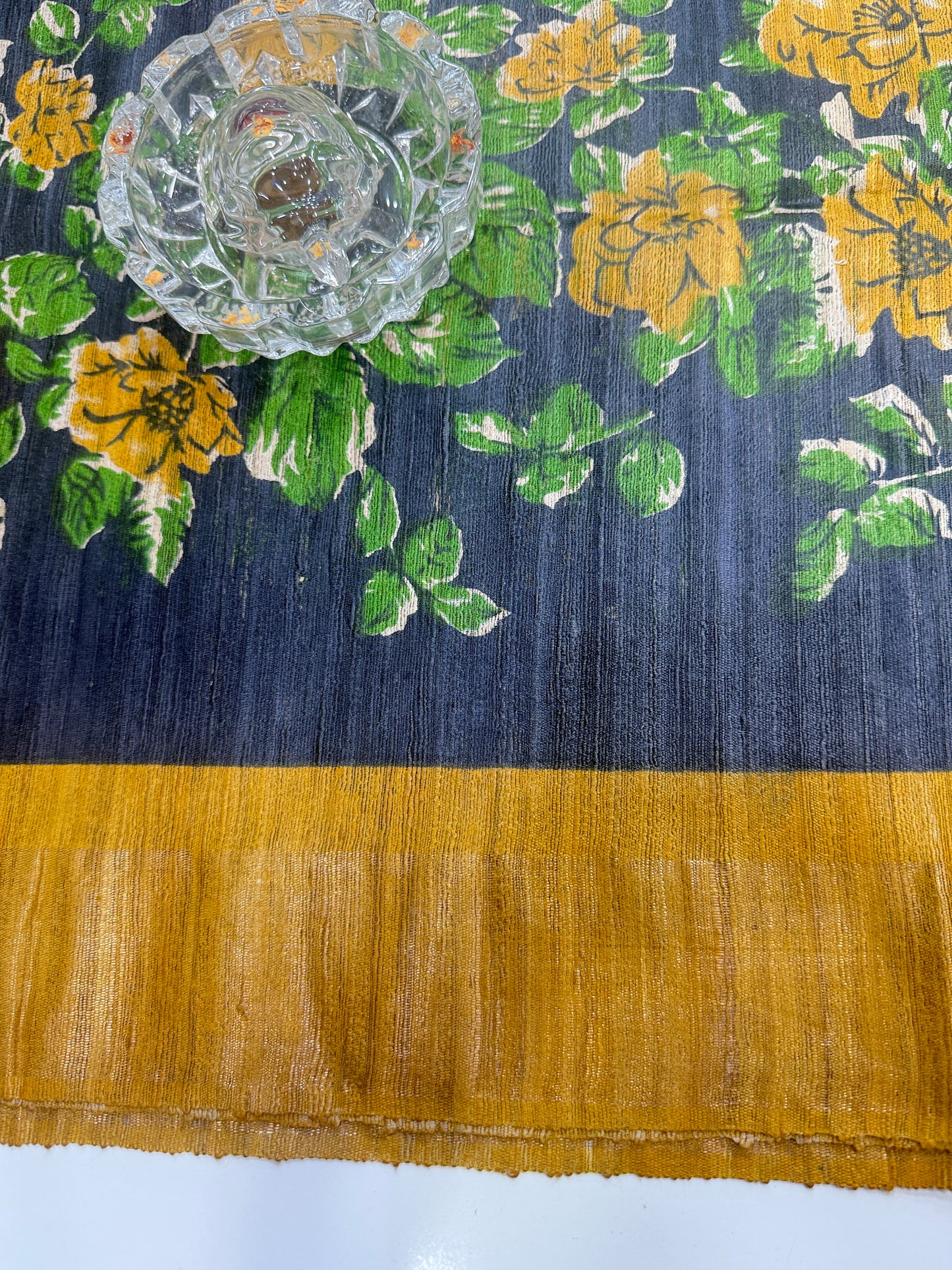 Pure Tussar Ghicha Silk Saree with Zari Border and Printed Design – Silk Mark Certified Handloom Saree