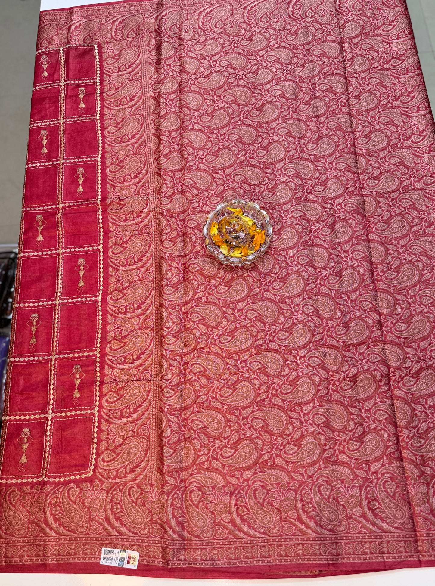 Pure Tussar Silk Jamdani Saree with Multicolor Zari Buta and Rich Pallu – Silk Mark Certified