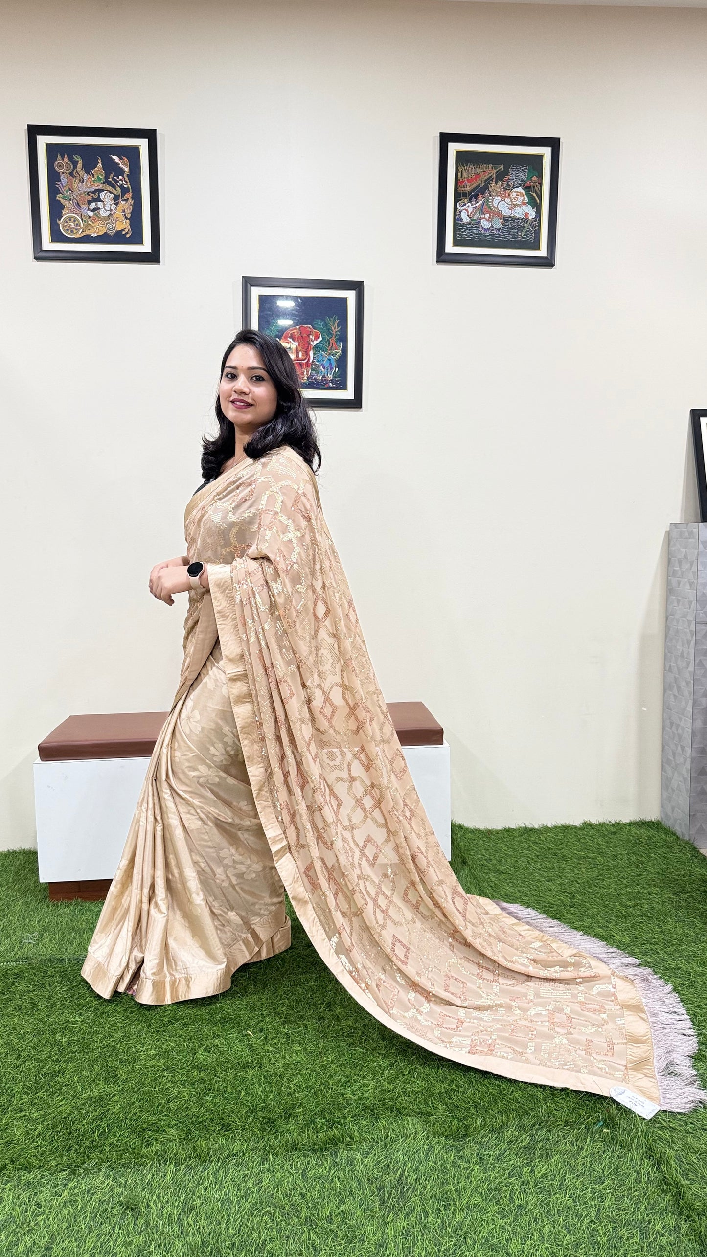 ethnic designer saree with unstitched blouse for women – festive wear