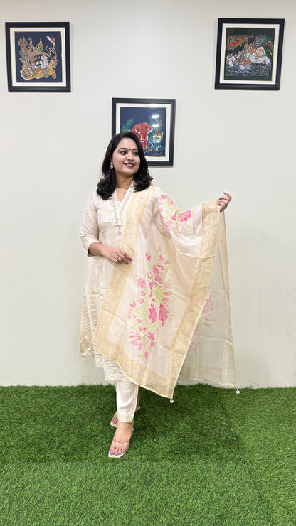 Pure Tissue Kurta Pant Dupatta Set with Intricate Handwork – Sizes L to XXL