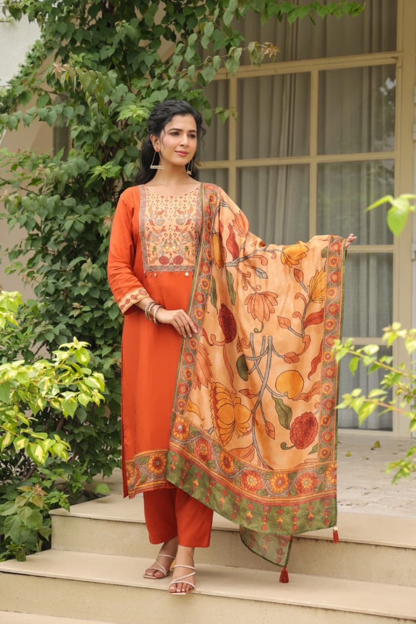Dola Silk Suit Set with Cotton Lining and Printed Dupatta for Women – Sizes 38 to 46