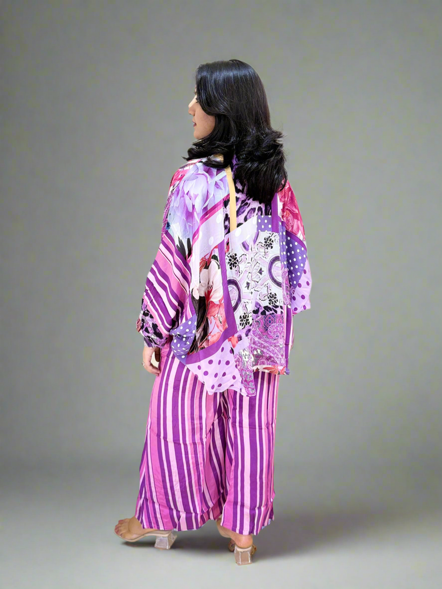 Viscose Crepe Digitally Printed Top with Matte Satin Digitally Printed Bottom – Women’s Fusion Wear Set (L to 2XL)