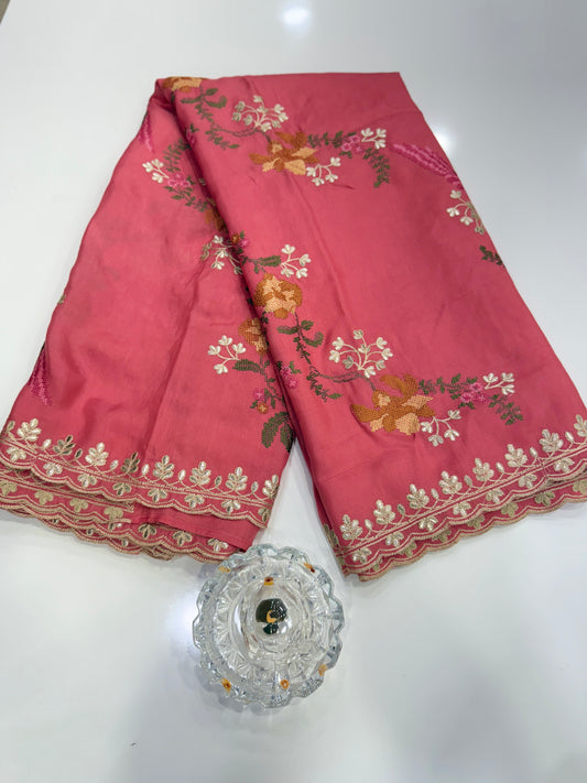 Pure Munga Silk Saree with Fancy Gotta and Embroidery Work – Festive & Wedding Wear
