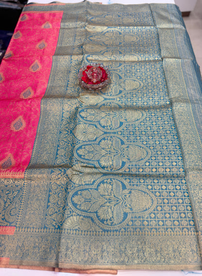 Pure Soft Silk Saree with Rich Zari Weaving and Multicolor Thread Work, Running Silk Blouse