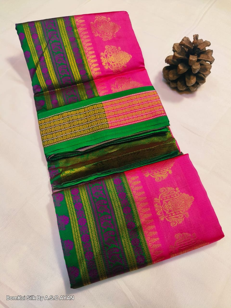 Bomkai Silk Saree with Achal Multi-Color Work and Golden Jari Butta Border – With Blouse Piece for Women