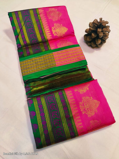 Bomkai Silk Saree with Achal Multi-Color Work and Golden Jari Butta Border – With Blouse Piece for Women