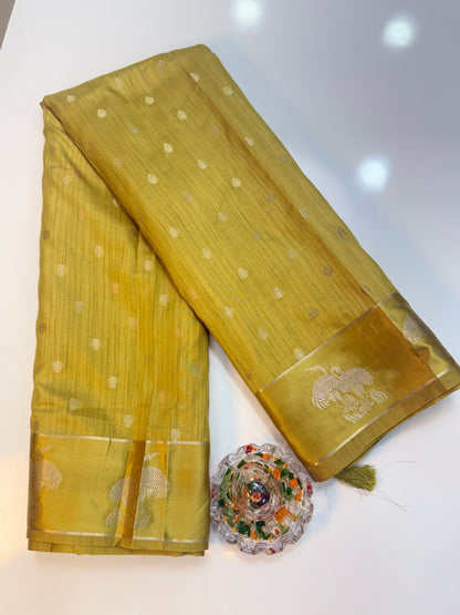 Tussar silk saree with satin border and zari woven motifs for women