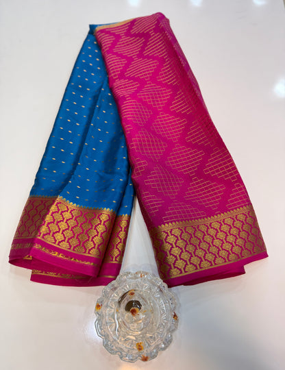Pure Crepe Mysore Silk Saree for Women – 120 Gram, Zari Lines Design, Silk Mark Certified with Blouse Piece