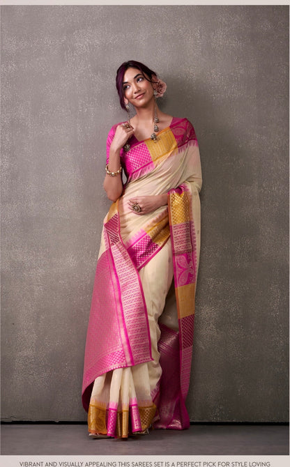 royal modal cotton saree with zari border and contrast blouse – festive ethnic wear for women