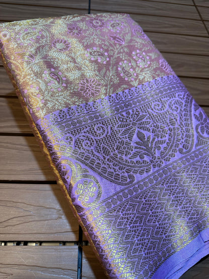 Kanjivaram Silk Saree with Mina Weaving, Nylon Zari Border, Rich Pallu and Blouse Piece