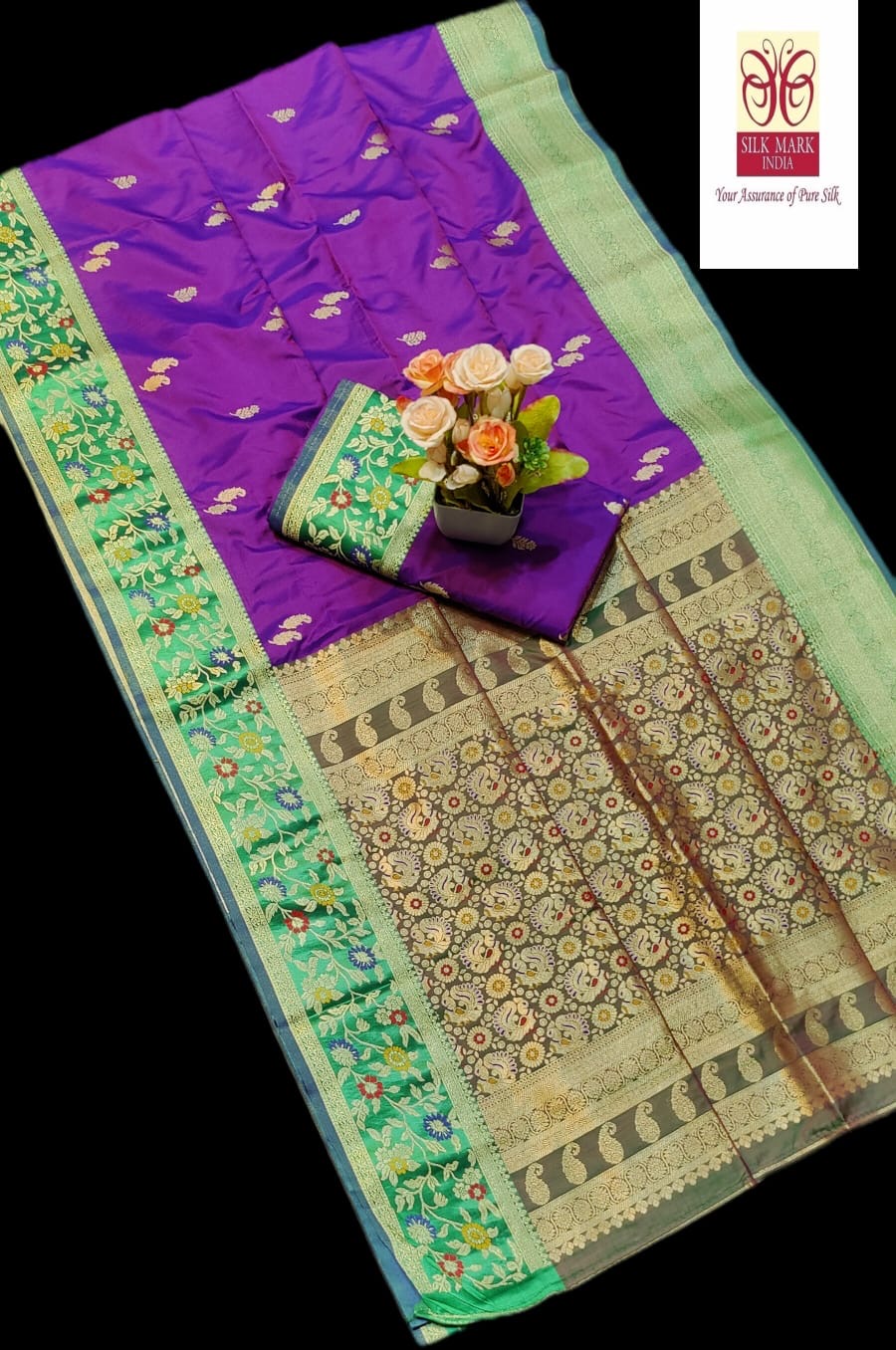 Pure Paithani Silk Saree for Women with Traditional Woven Motifs and Blouse Piece – Silk Mark Certified