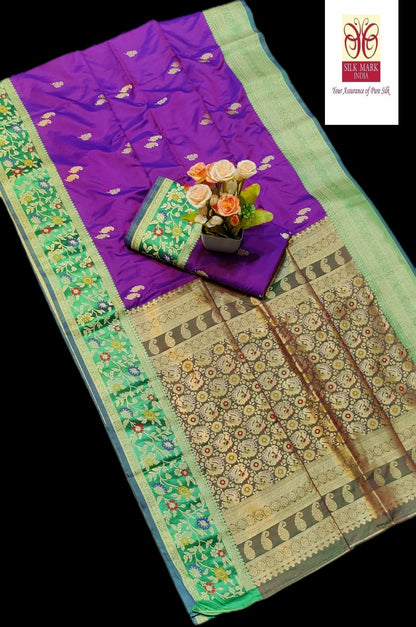 Pure Paithani Silk Saree for Women with Traditional Woven Motifs and Blouse Piece – Silk Mark Certified