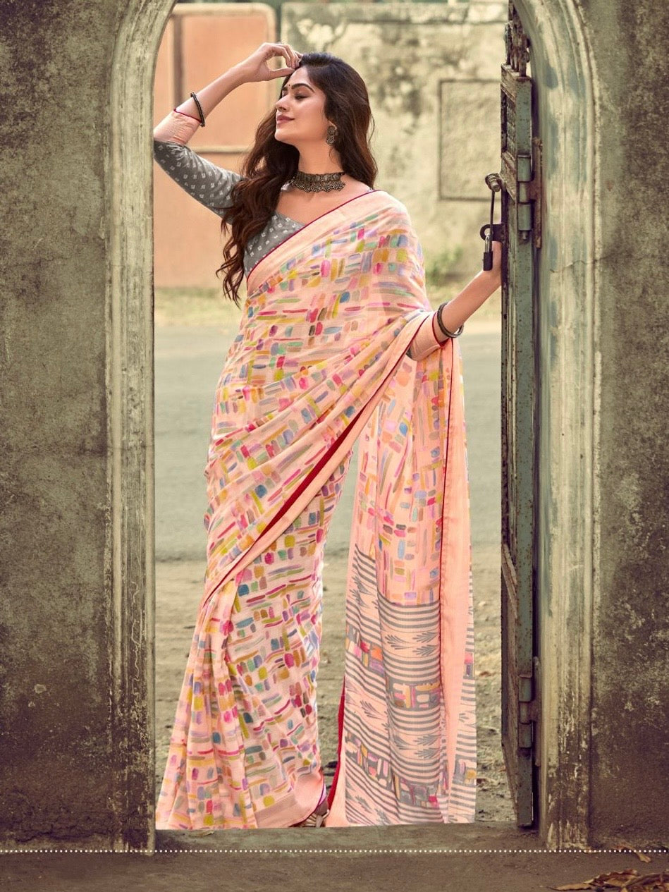 Women’s Pure Viscose Georgette Saree with Fancy Designer Blouse