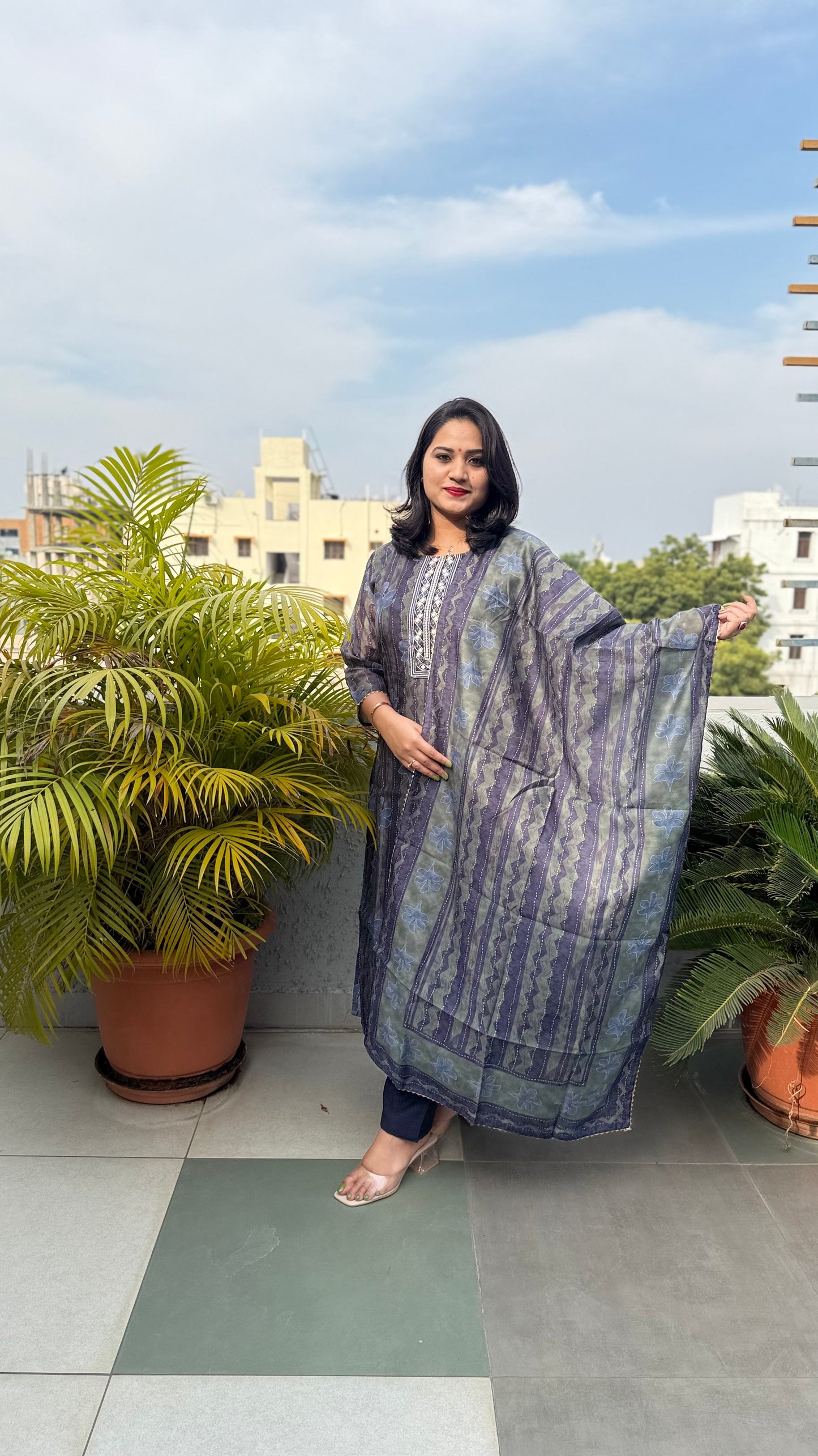 Women's Chanderi Silk 3-Piece Suit Set with Dupatta – Sizes 36 to 46