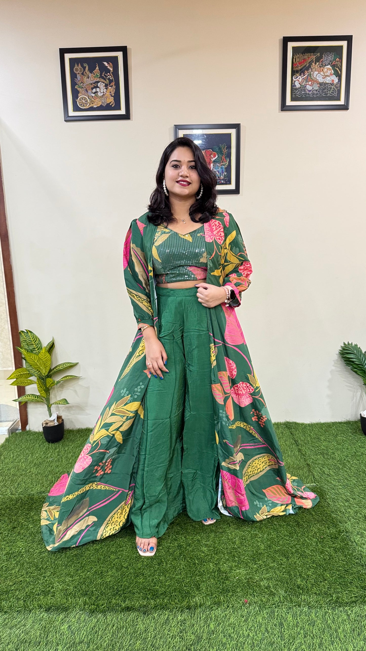 French Crepe Silk 4-Piece Embroidered Ethnic Set for Women – Free Size Stitched Outfit