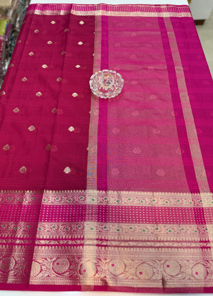 Banarasi semi georgette silk saree with gold zari weaving, meenakari big border and buti design for women