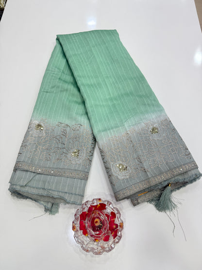 Designer Silk Saree with Embroidery Lace Work, Patchwork and Art Silk Blouse