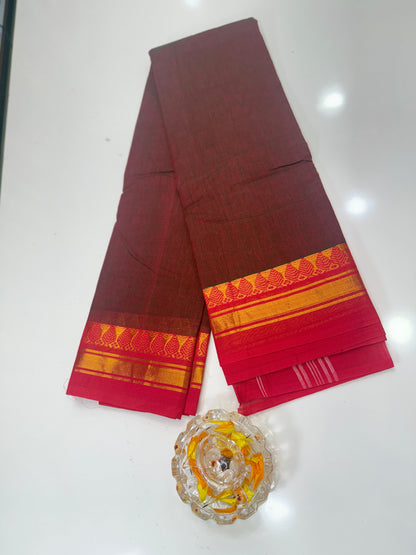 Chettinad Pure Cotton Saree with Zari Border – 80 Count, 20 Colours, 5.5m Length