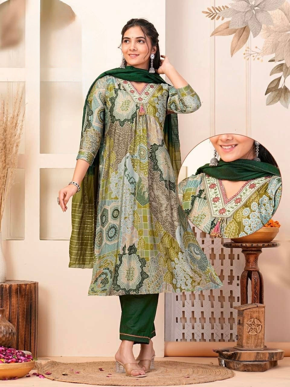 Nyra Cut Chanderi Modal Kurti Set with Silk Bottom and Jacquard Dupatta – Plus Size 2XL to 4XL