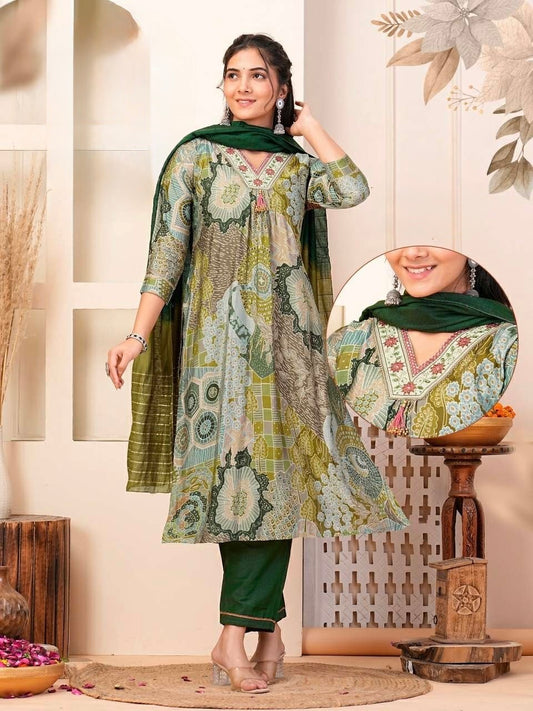 Nyra Cut Chanderi Modal Kurti Set with Silk Bottom and Jacquard Dupatta – Plus Size 2XL to 4XL