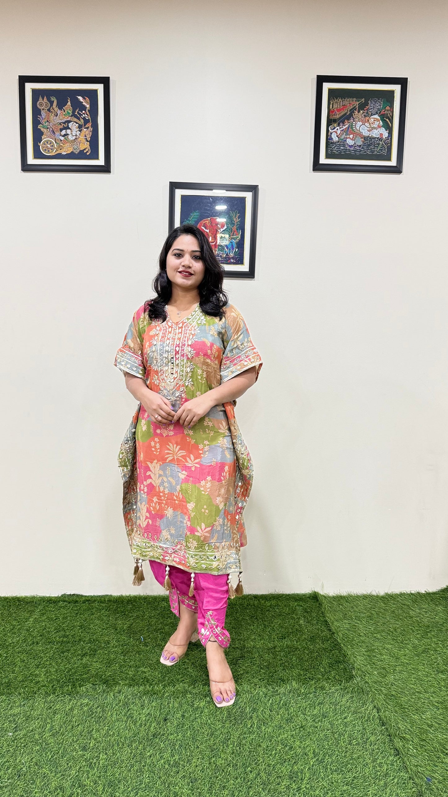 Pure Viscose Natural Crepe Silk Hand-embellished gota patti work with hand mirror work