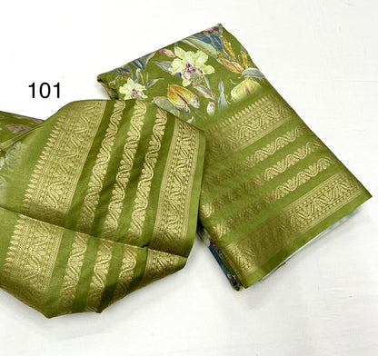 Soft Dola Silk Sarees digital floral print Jacquard weaving border