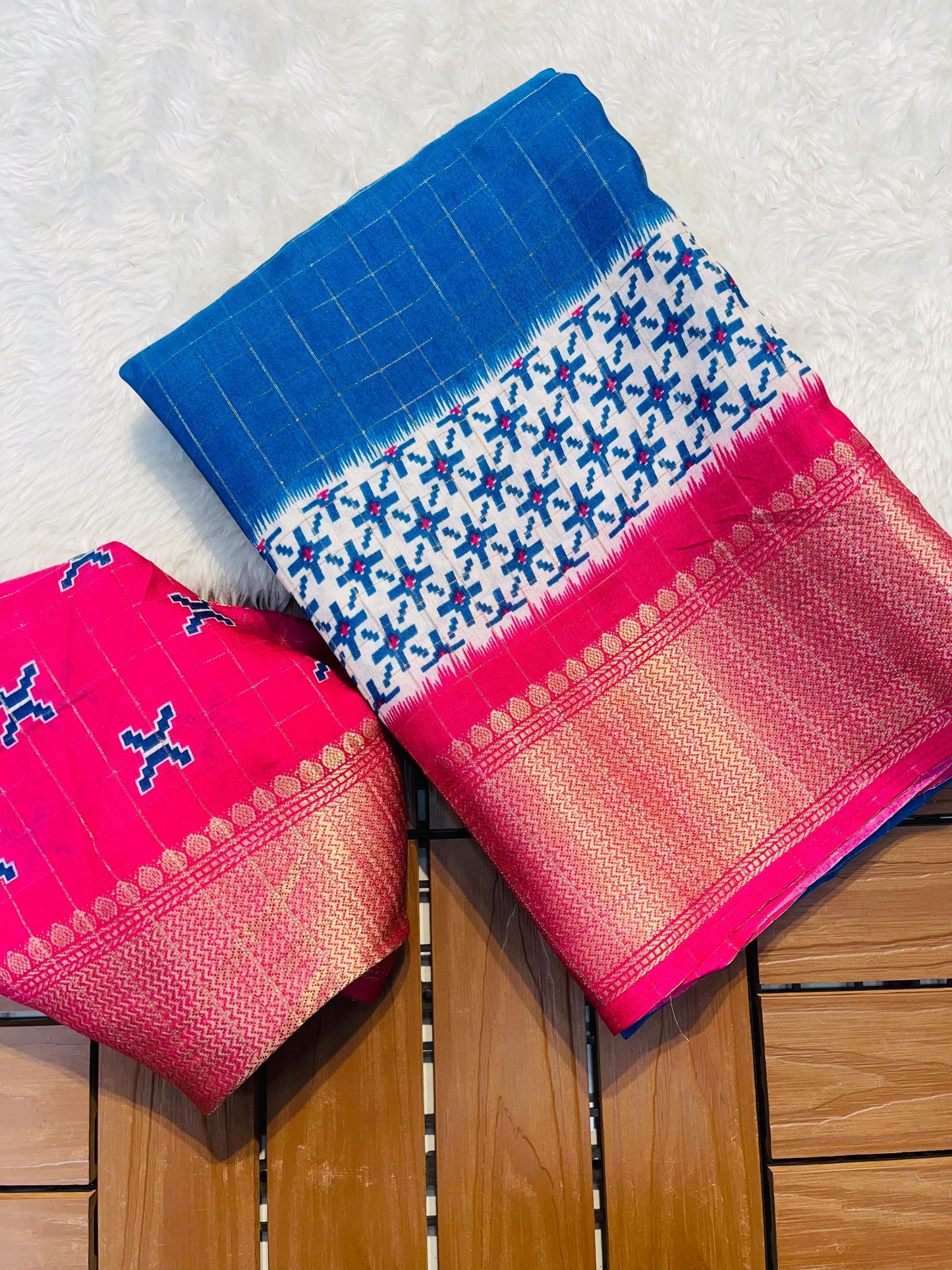 Digital Kalamkari Printed Dola Silk Saree with Gold Zari Jacquard Pattu Border – With Blouse Piece