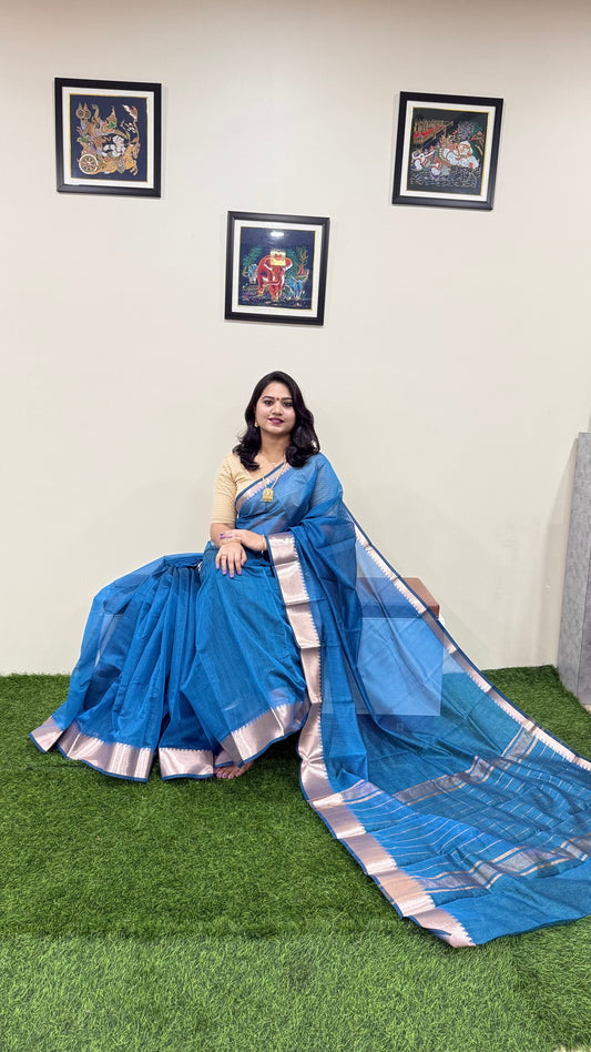 Mangalgiri Soft Semi Tussar Silk Saree with Check Pattern and Blouse Piece for Women – Lightweight Drape