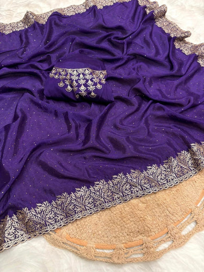 Pure Chinnon Saree with Intricate Siroshaki Embroidery & Heavy Embroidered Blouse – Fancy Saree Collection