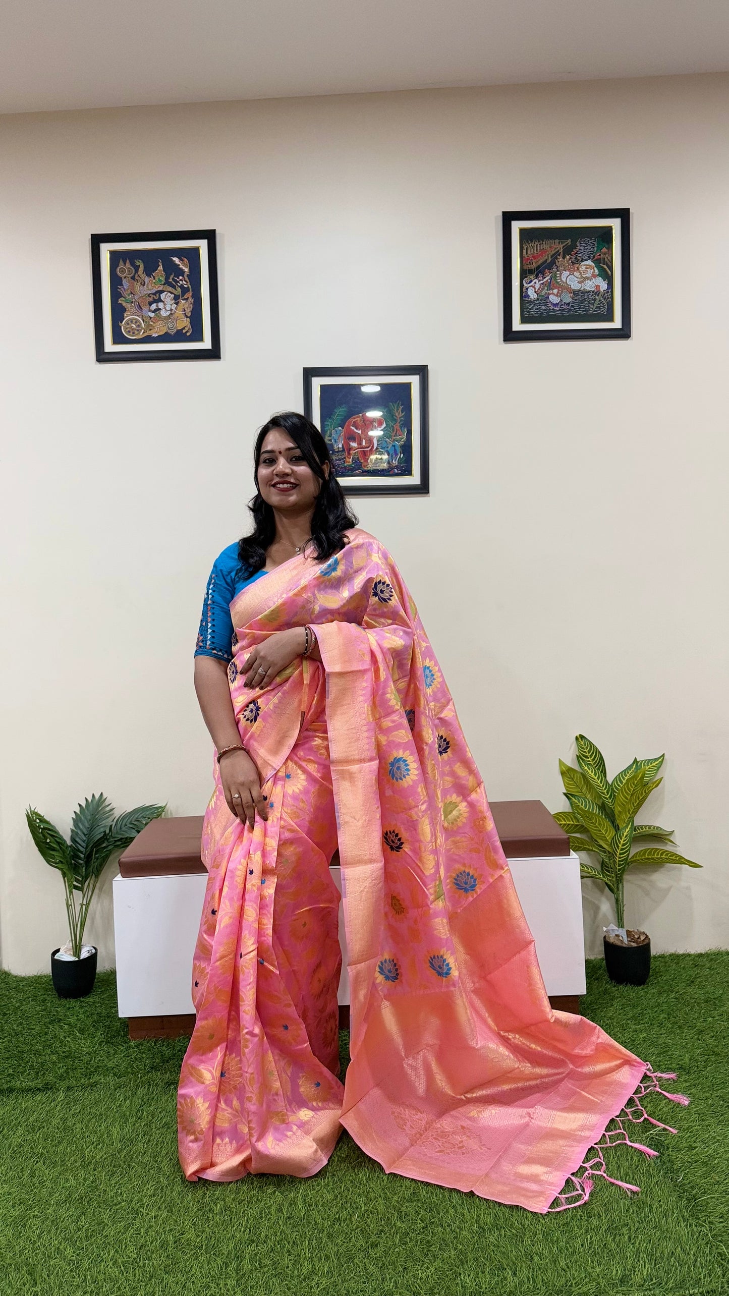 Semi-Chanderi Silk Woven Saree with Zari Border – Traditional Wear Saree for Women