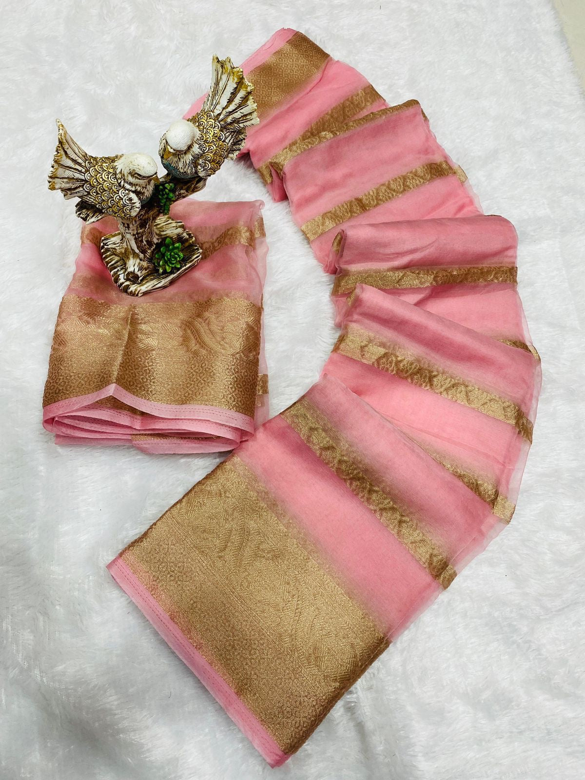 Kanchipuram Organza Jacquard Full Worked Saree with Raw Silk Organza Running Blouse