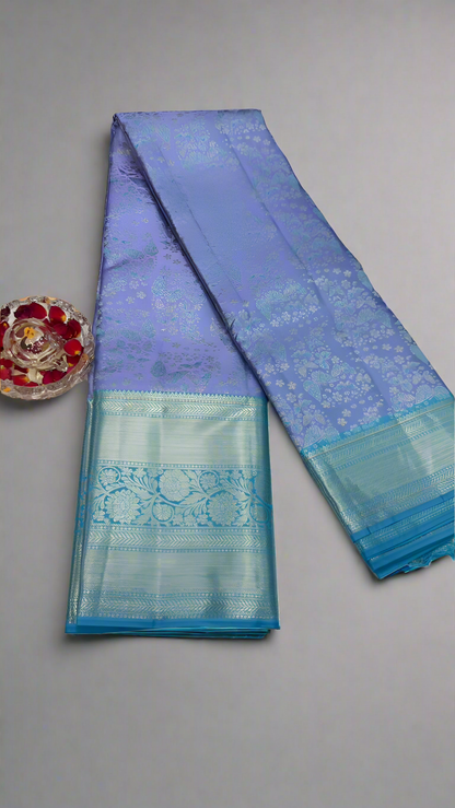 Handloom Kanchi Silk Saree with Silver Zari Double Warp in Blue for Women