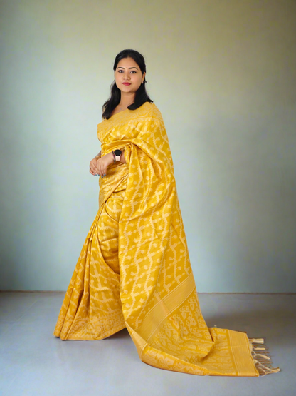 Banglori Handloom Raw Silk Saree with Weaving Pallu and Border for Women