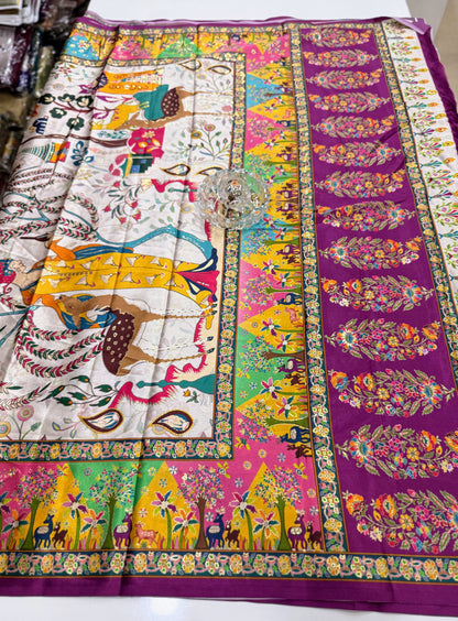 Japan satin saree for women with position print pallu and blouse, soft satin printed saree for festive and casual wear