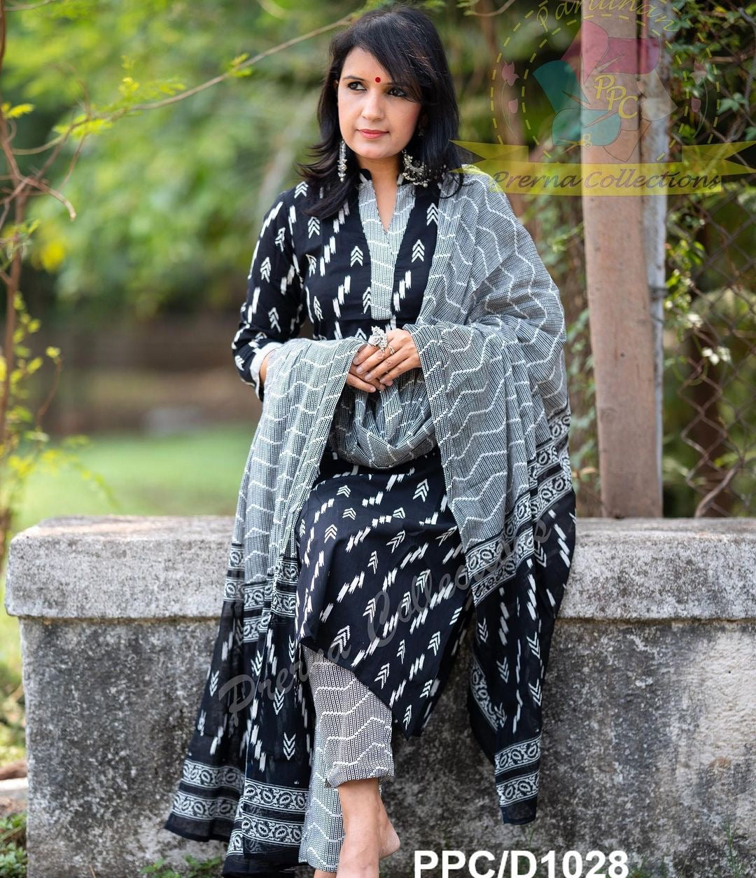 Pure Cotton Ikkat Kurti Pant Dupatta Set for Women – Handloom-Inspired 3-Piece Ethnic Wear – Sizes 38 4244