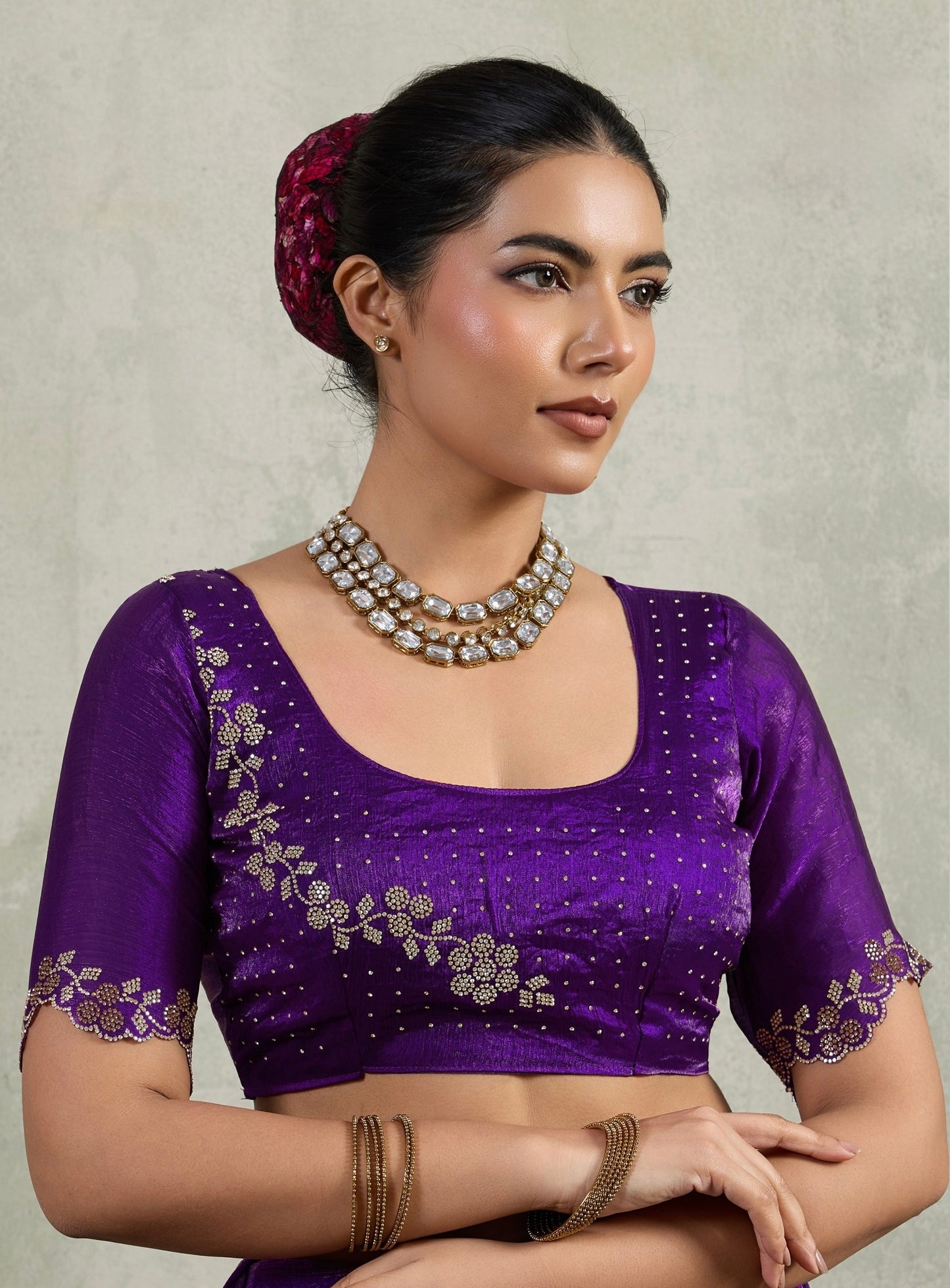 Velvet Chiffon Saree with Dual Tone Zarkan Work and Designer Blouse – Partywear Saree for Women