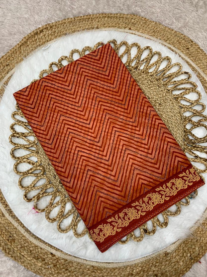 Pure Suti Cotton Saree with Traditional Batik Print – Chikko Tone and Multiple Colour Options