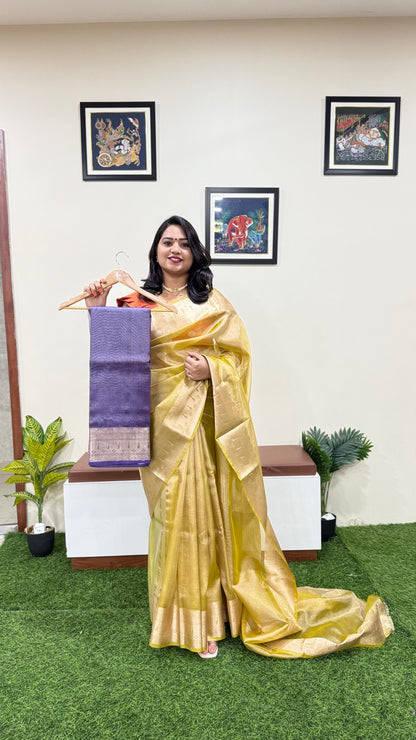 Banarasi tissue saree with barabar border and rich weaving design for festive and wedding wear