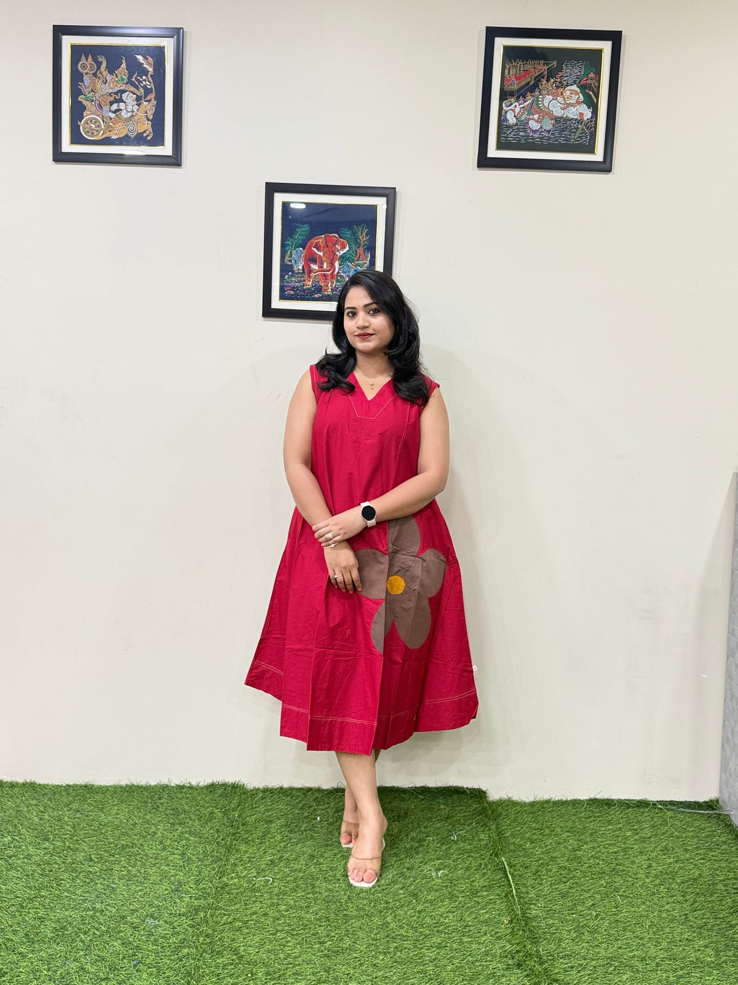 Poplin Cotton Sleeveless Midi Dress with Applique Detailing – Women’s Summer Casual Wear (M to XXL)