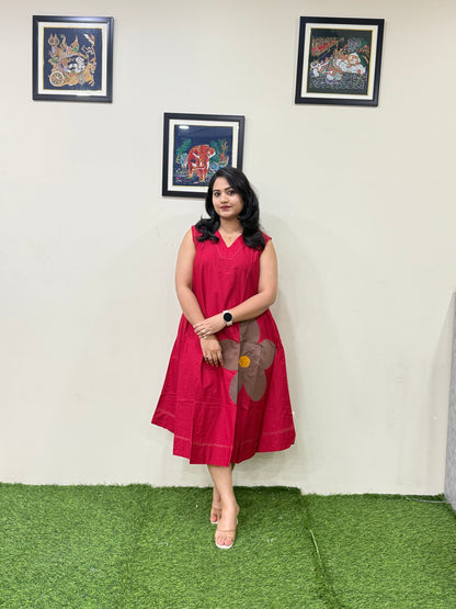 Poplin Cotton Sleeveless Midi Dress with Applique Detailing – Women’s Summer Casual Wear (M to XXL)