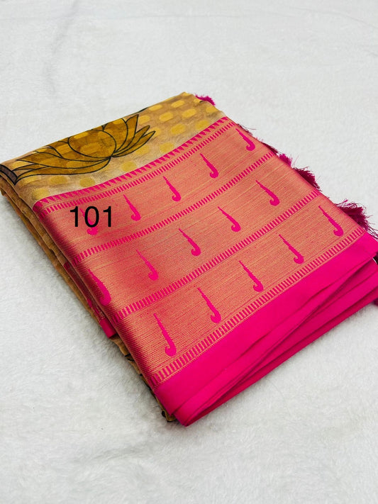 Paithani Silk Saree with Digital Print, Goli Zari Weaving and Tassel Pallu – Contrast Blouse