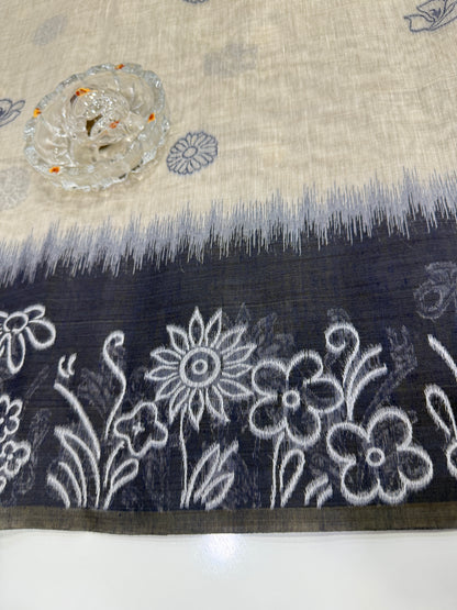 Munga cotton handloom weaving saree with woven floral border and tassel pallu for women