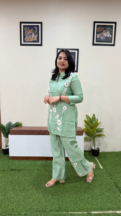 Women's Viscose Vatican Silk Co-ord Set with Handwork and Sequins Embroidery – L to 3XL