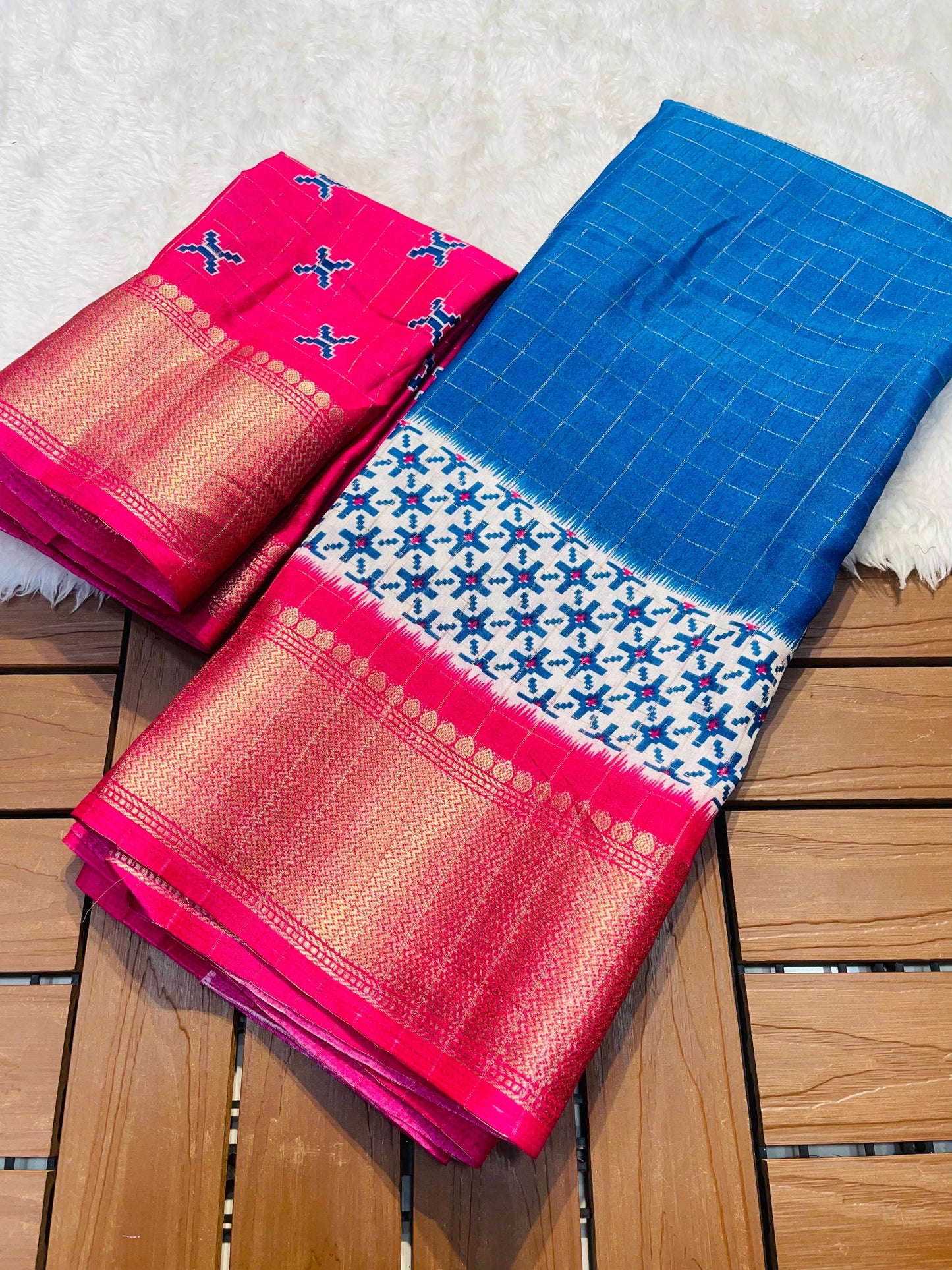 Digital Kalamkari Printed Dola Silk Saree with Gold Zari Jacquard Pattu Border – With Blouse Piece