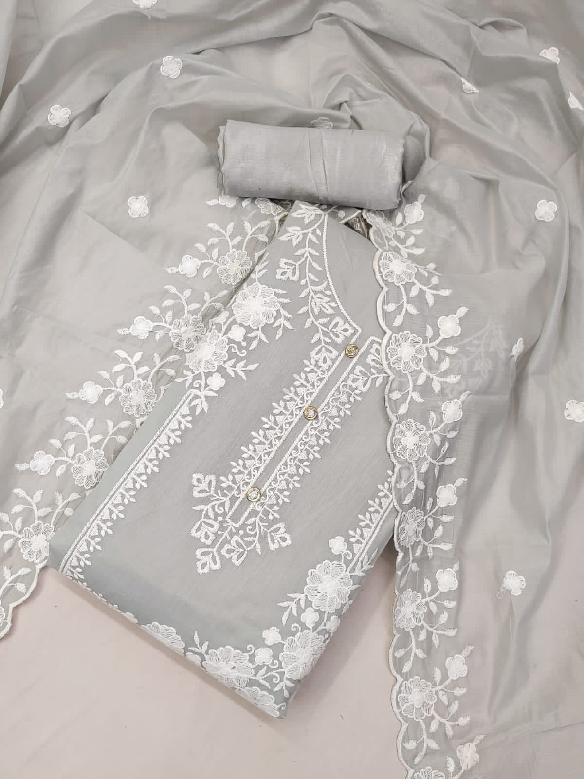 Unstitched Modal Embroidered Dress Material with Santoon Inner & Bottom and Chanderi Embroidered Dupatta